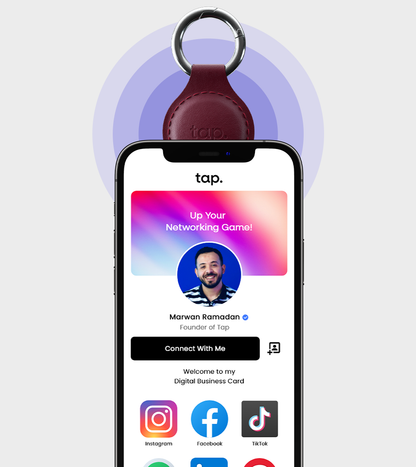 Tap NFC Keychain - Share Everything With A Tap - Handmade Natural Leather - Burgundy